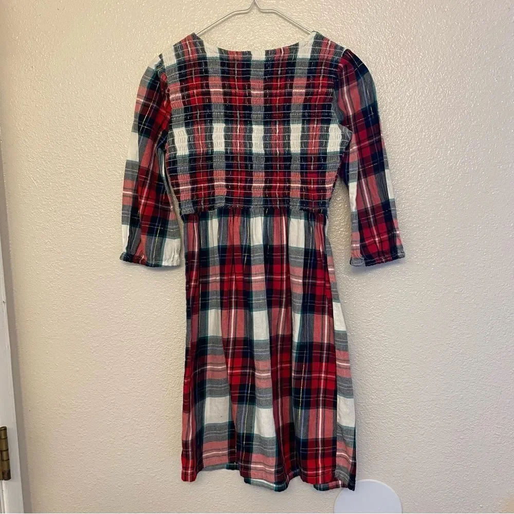 Old Navy girls Plaid Flannel Smocked Long-Sleeve Dress Christmas holiday L 10-12